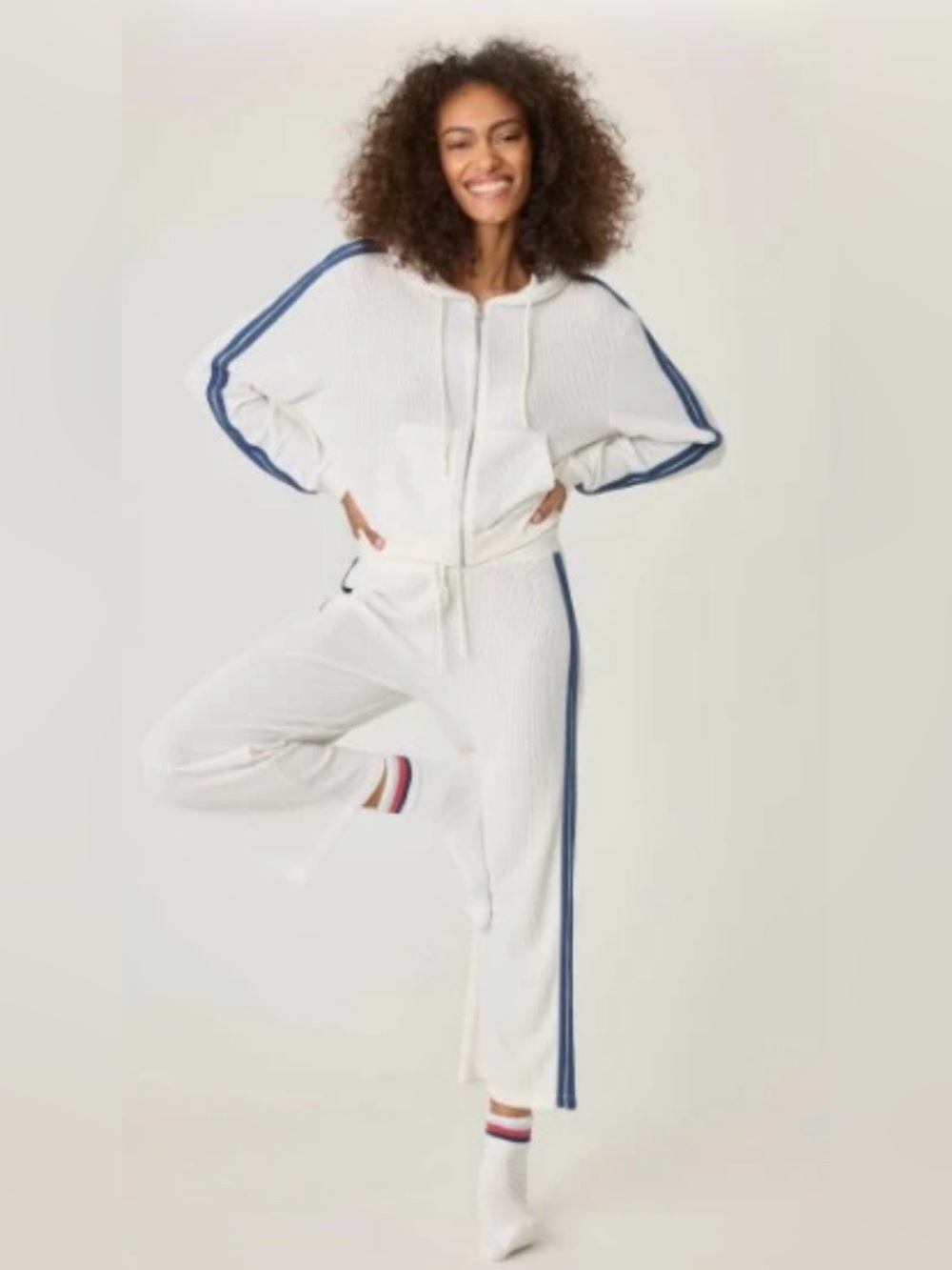 PJ Salvage matching waffle hoodie with cropped pants set-Size S